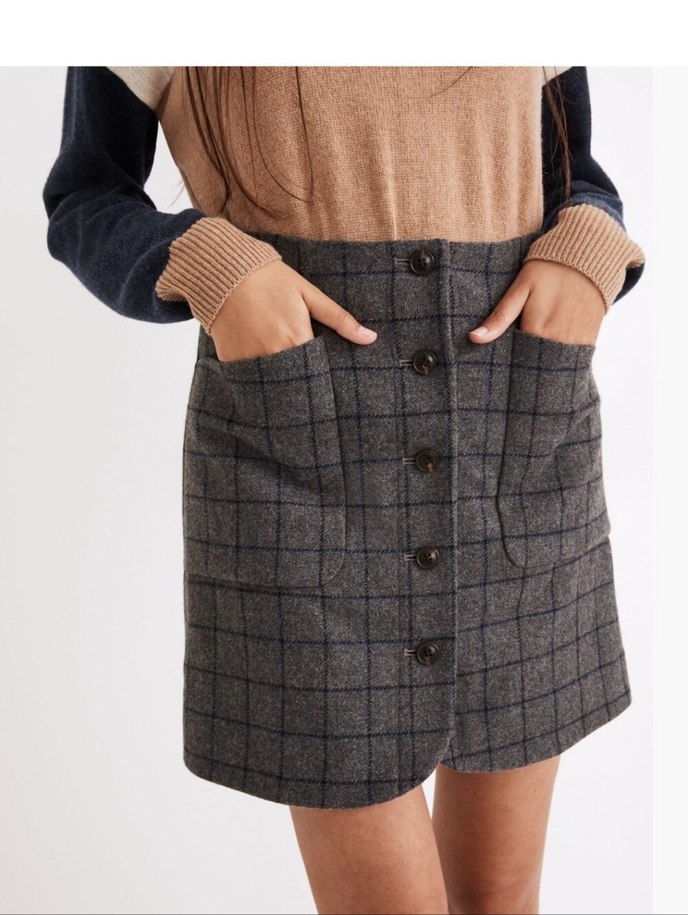 Madewell Wool Button-Front Mini Skirt In Windowpane - Picture 4 of 13